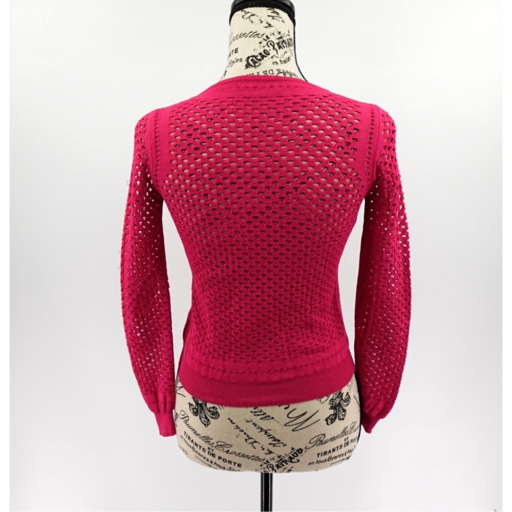 Moschino Cardigan Womens 4 Pink Cropped Fine‎ Knit Open Stitched Statement Italy - Picture 3 of 16